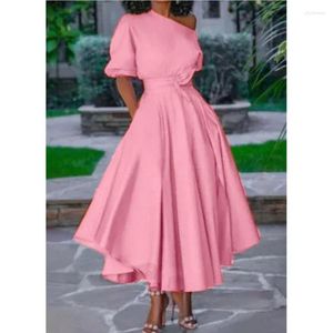 Casual Dresses Summer Solid Long Maxi Dress Women Short Sleeve 2024 Woman Elegant Boho V Neck Party