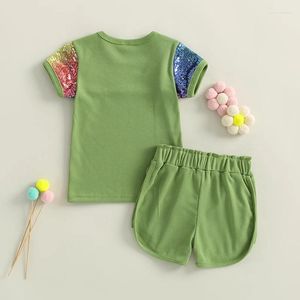 Roupas conjuntos de roupas infantil garotas meninas 2pc roupas de verão lantejtão de algodão floral de manga curta e shorts