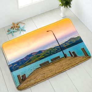 Badmattor Ocean Sunset Landskap Non-Slip Mat Indoor Floor Bedroom Kitchen Doormat Absorberande Hemmatta Flanell Washable Foot Pad