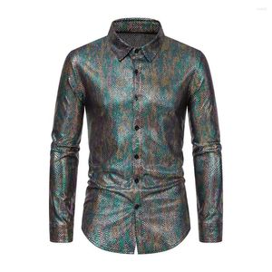 Men's Casual Shirts Men Formal Shirt Male Slim Fit Snakeskin Print Long Sleeve For Clubwear With Lapel Single-breasted Design