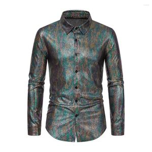 Camisas casuais masculinas Men camisa formal macho slim fit snakes peles estampa longa para moda de clube com lapeel