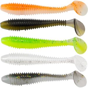 5pcs Weichköder Fischerei Köder 55/65/75 mm 1,3/2,2/4g Künstliche bewegende Swimbait -Paddel -Schwanz -Silikonwürmer Fischereiwaren