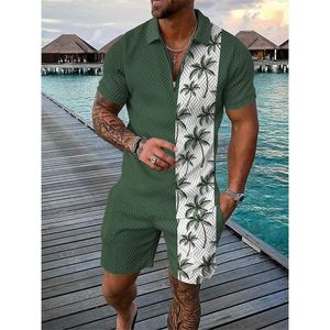 Hawaii Men Tracksuit 3D Print Beach Polo Shirts Shorts sätter 2 stycken Mans överdimensionerade korta skjorta byxor set kostymer kläder 240329