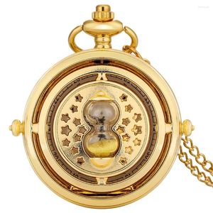 Pocket Watches Gold Sandglas Decor Quartz Analog halsband titta på ihåliga stjärnor pendellklocka modern vintage timepiece gåva