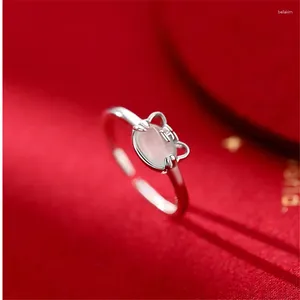 Clusterringe süßer Mondstein Tiger Ring für Lady Festival Party Accessoires Mode Silber 925 Sterling Women Juwely Finger Bijou
