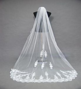 2016 Noble White Ivory Wedding Bridal Veil Spets Applicques Cathedral Train Tulle Veil Face Veil ZJ1213294871
