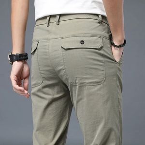 Calças de estilo coreano Casual Summer Finer Regular Fit Cargo Cintura Elastic Black Fashion Khaki883 240411