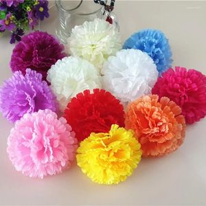 Dekorativa blommor 100 st 9cm 16Colors tyg Artificial Carnation Silk Flower Heads Diy Accessories Arch Wedding Vine Decoration