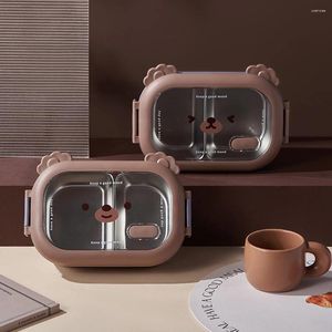 Urso de desenho animado Urso de aço inoxidável lancheira portátil à prova de vazamento Bento Lunchagem de recipiente selada MicrowAvable