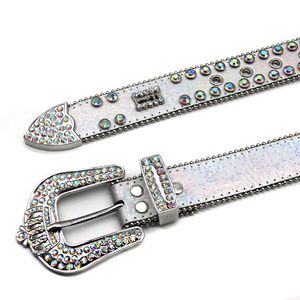 2024 Designer belt bb simon belt for Men Women Shiny diamond belt Black on Black Blue white with bling rhinestones as gift