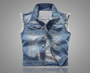 Slim Fit Cowboy Male Jacket Vest Ripped Denim Vest Men039s Jacket Sleeveless Casual Waistcoat Mens Jean Coat 5XL6306396