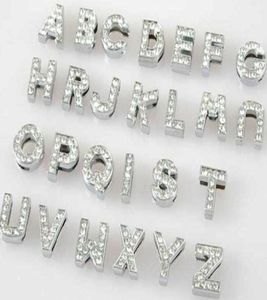 Whole 10mm 130pcslot AZ full rhinestones Slide letters DIY Alphabet Charm Accessories fit for 10mm pet collar keychains7668864