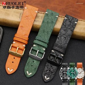 Watch Bands High Quality Ultra-thin Soft Handmade Ostrich Leather Green General Strap18 20mm 22mm Orange Brown Black Straps Men