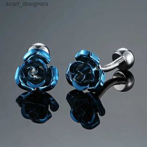 Cuff Links Luxury Hot Sales Factory Price Fashion Moda Links Novelty Blue Rose Design Cuff Links Shirts Cuff Link Melhor presente Y240411