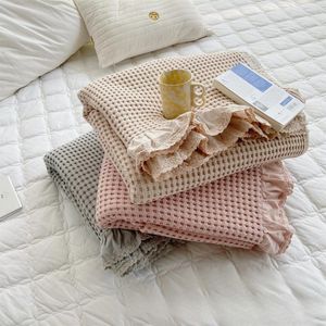 Filtar filt koreansk ren bomullsvåffel mjuk handduk omslag sommar coolt hushåll sovrum soffa enkel stil fast färg mode