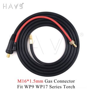 4m WP9 TIG Welding Torch Gas-Electric Integrated Rubber Hose Cable w/DKJ 10-25 35-50 w/ M16*1.5mm Gas Connector