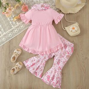 Conjuntos de roupas 1-6t Roupas de menina de menina curta Camisa de vestido irregular Tops Flare calças Conjunto 2t 3t 4t 5t 6t Girls Summer