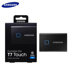 Enheter Samsung 2TB Portable SSD T7 Touch 2TB USB 3.2 Gen 2 Typec Extern Solid State Drive Fingerprint Security Extern SSD Original