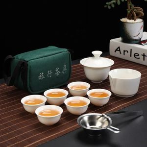 Set Chinese Travel Kung Fu Tea Ceramic Portable Teacup Porcelain Service Gaiwan Cups Mug of Ceremony Teapot 240411