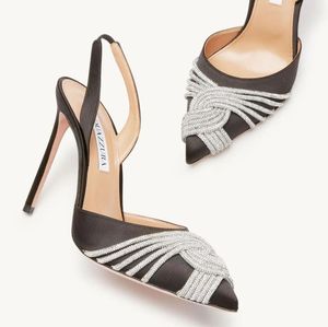 أفضل فاخرة أكوازوراس غاتسبي صندل أحذية نساء Slingback Crystal Swirls PVC Toecaps مضخات مدببة إصبع القدم سيدة حفل زفاف عالي الكعب جديد