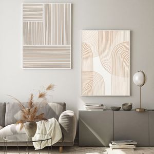 Pintura de lona de arte geométrica bege de pintura de tela nórdica minimalista e impressões modernas imagens de parede para quarto decoração
