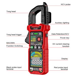 HT205D Digital Clamp Meter Auto Range True RMS Smart Multimeter 600A DC AC Current Voltmeter NCV Inrush Current Temperature Test