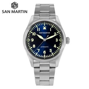 San Martin Men's Pilot Watch 39mm NH35 Automatisk mekanisk Sunray Dial Classic Simple Style Militärklockor för män relojes