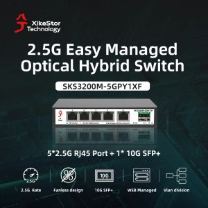 Przełączniki Xikestor 6port 2.5G Prosty przełącznik L2 Web Zarządzany 5 portów 2.5G RJ45 i 10GBE SFP+ Glots Network Switch Bez wentylatory i odtwarzanie