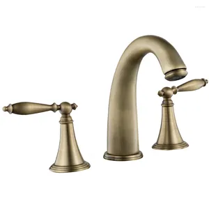 Torneiras de pia do banheiro Kolerth Antique Brass Basin Fuacet Misturador vintage Toque em três orifícios Torneira dupla