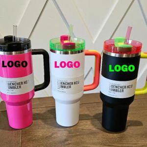 US -Stockwasserflaschen Neon Weißer Winter Pink H2.0 40oz Tassen Cosmo Pink Parade Tumblers Car Cups Ziel rotes Flammen Geschenk Sparkle 1: 1 Logo