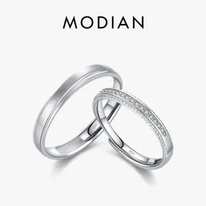 Cluster Rings Modian Real 925 Sterling Silver Öppningsstorlek Par Engagement Band Ring Classic Scrub Sparkle Wedding Jewelry for Women