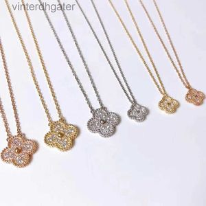 Colar de designer de marca de alta ponta 925 Pure Silver Preated 18k Rose Gold Lucky Clover Full Diamond Colar de Diamante