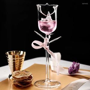 SCHEDE DEL VINO 1 PC 75 ml 2,5 once di vetro a forma di rosa trasparente con foglie cocktail gambo regalo per gli amanti della barra delle nozze decorazioni