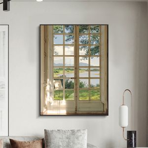 Grüne Landschaften Fenster Wandkunst Poster Nature Europa Style Modern Modern Home Decor Canvas Bilder Drucke Wohnzimmer Dekoration