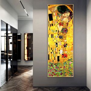 Gustav Klimt Kiss Canvas Painting Wall Art Abstract Gold Kissingカップルのポスターとリビングルームモダンな家の装飾のためのプリント