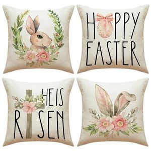 Pillow Easter Linen Cover Living Room Sofa Waist Pillowcase Holiday Decorative Letter Printed