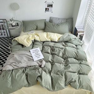 Sängkläder Set Queen King Size Home Textil Solid Color Däcke Cover Pillow Case Bed Sheet Bedroom Set Ab Side Quilt Cover Bed Linen