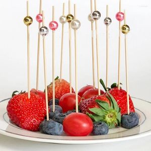 Одноразовые столовые программные изделия 100 шт. Бамбуковые коктейли выбирают ручные деревянные фруктовые палочки десерт вилки закуски для зубочистков.