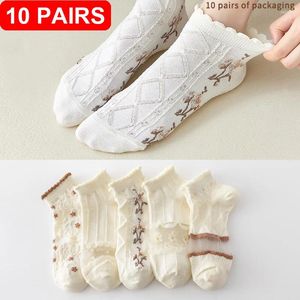 Women Socks 10pairs 20pcs Cute Summer Short Boat Chaussette Femme Cotton Ankle Lace Mujer Sock Female Mesh Breathable Calcetines