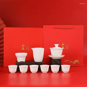 Teaware set får fett jade gåvor sätter kreativa tio vita porslin röda presentförpackning semesterföretag