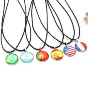 Pendanthalsband 10 Styles Football National Flags Rope Chain Leather Choker for Women Men Soccer Player Jewelry Gift238y