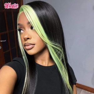 Ombre Green Wigs 13x4 Lace Front Human Hair Wigs Bone Straight Transparent 13x6 Lace Frontal Wig for Women PrePlucked Brazilian