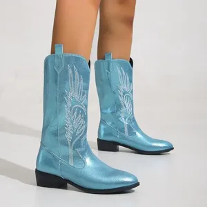Boots Fashion Women 2024 Cowboy Short Ankle per grosso tallone cowgirl ricamato a mezz'opugno western plus siz