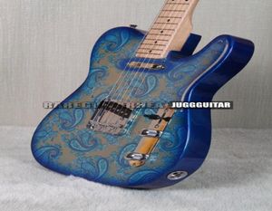 Promotion Crook Brad Paisley Signature Blue Sparkle Paisley Electric Guitar Maple Neck Transparent Pickguard Chrome Hardw1287362