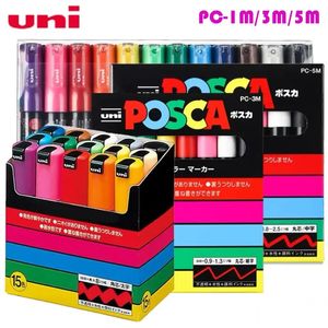 Japan UNI Water-based POSCA Series Marker Pen Painting Graffiti POP Poster Advertising Marker Pen PC-1M/3M/5M 78/12/15 Color Set 240328