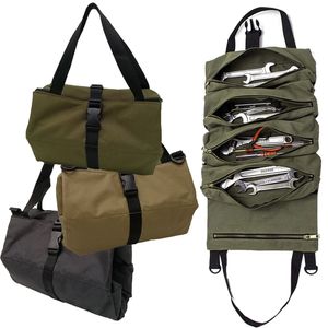 Multifunctional Roll Up Tool Bag Multiple Pockets Canvas Storage Bag Khaki/Black/Brown/Green Wrench Roll Pouch Hanging Tool Bag