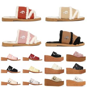 Designer Chloa Woody Flat Mules Slippers woman Famous Woody Wedge Espadrilles Chleo Linen Slides Women Fur Luxury OG Top Quality Fuzzy Mule Shoes Loafers Sandal 35-42
