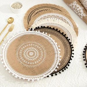 TATS de mesa 4pcs juta placemat tableware law redond retro tapete isolamento de calor