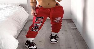 Women039SパンツCapris American Casty Atlanta Letters Printed Red Drawstringスウェットパンツ女性ヒップホップストリートウェアボトムハイ6224748