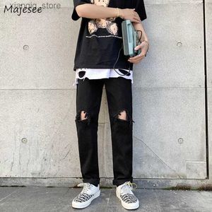 Dżinsy męskie dżinsy mężczyźni czarne dżinsowe spodnie Ins Hip-Pop harajuku vintage prosta luźna luźna warstwa stylowa Slim High Street Trendy L49